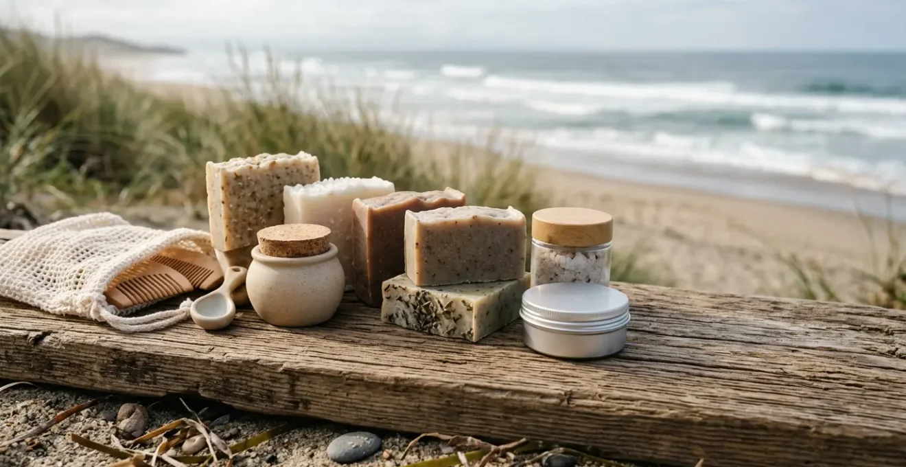 Cosmétiques solides naturels et trousse de voyage minimaliste pour vacances éco-responsables