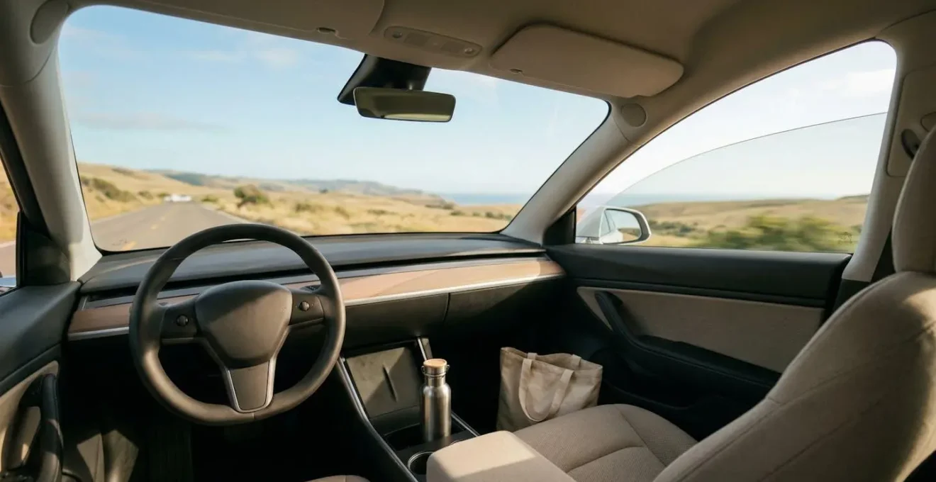 Intérieur de voiture partagée sur une route de vacances, ambiance conviviale et sereine