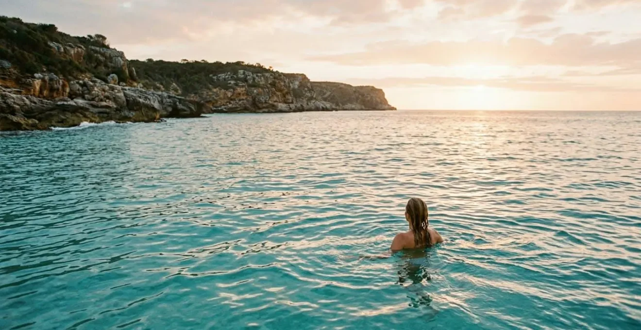 Personne en baignade dans une eau claire et naturelle, sensation de liberté et harmonie avec la nature