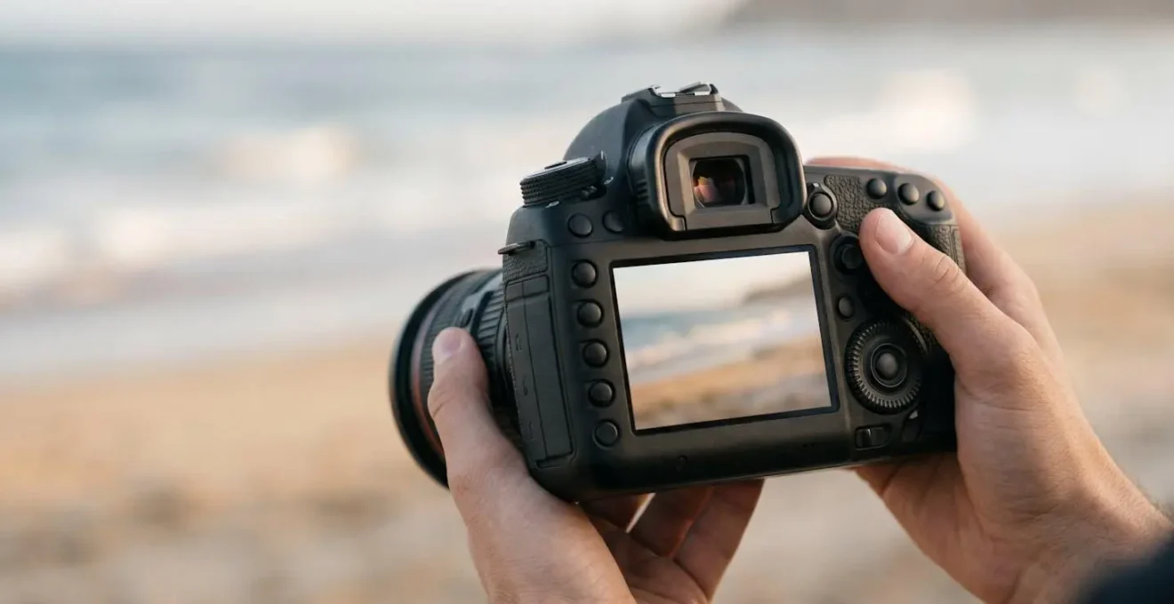 Appareil photo pointant vers un paysage de plage sans personne identifiable