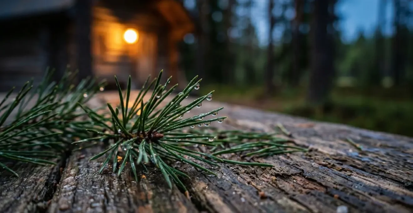 Atmosphère paisible d'un soir d'été en camping forestier, lumière douce et sérénité