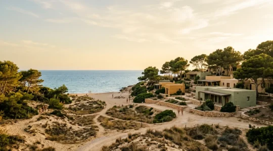 Atmosphère sereine d'un village naturiste en harmonie avec la nature