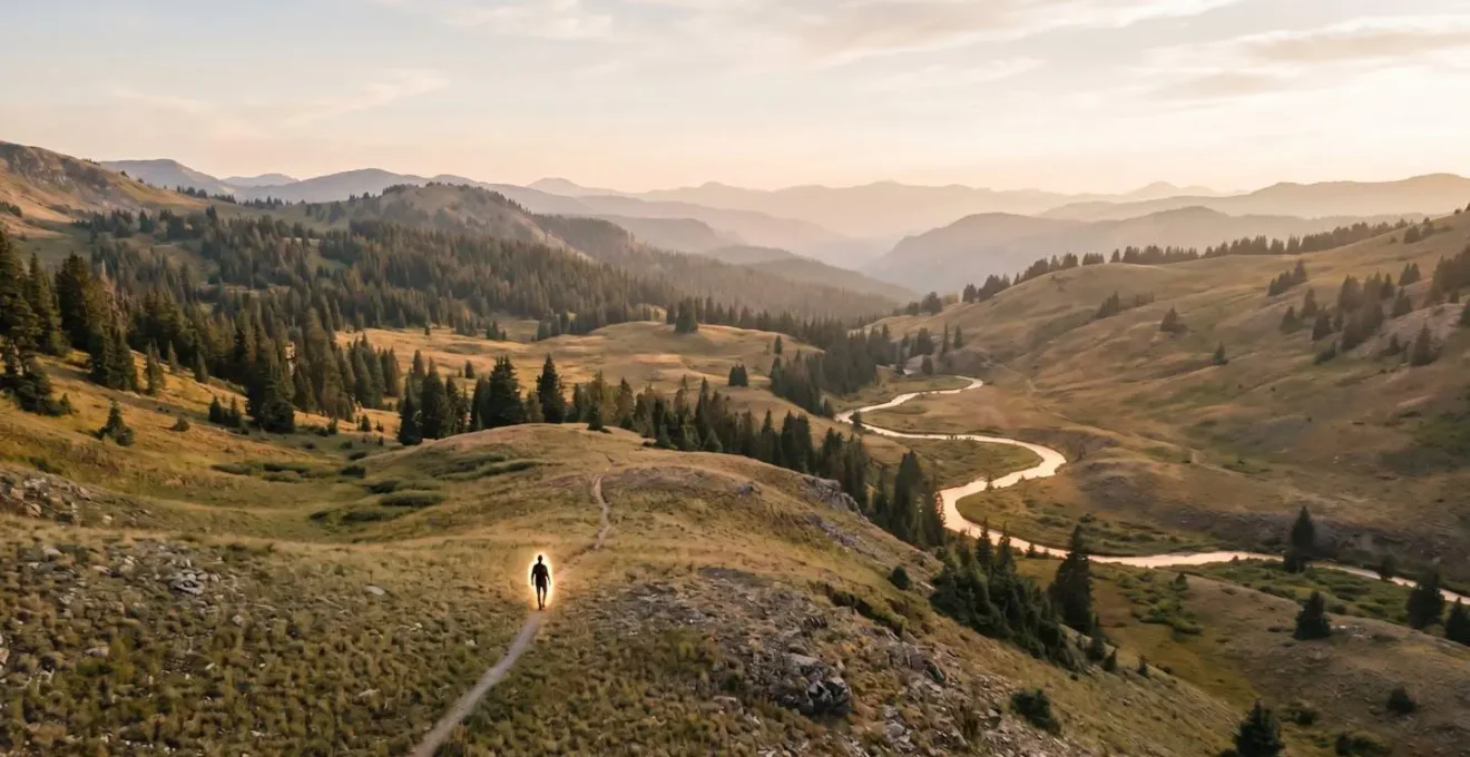 Silhouette humaine intégrée harmonieusement dans un paysage naturel vaste